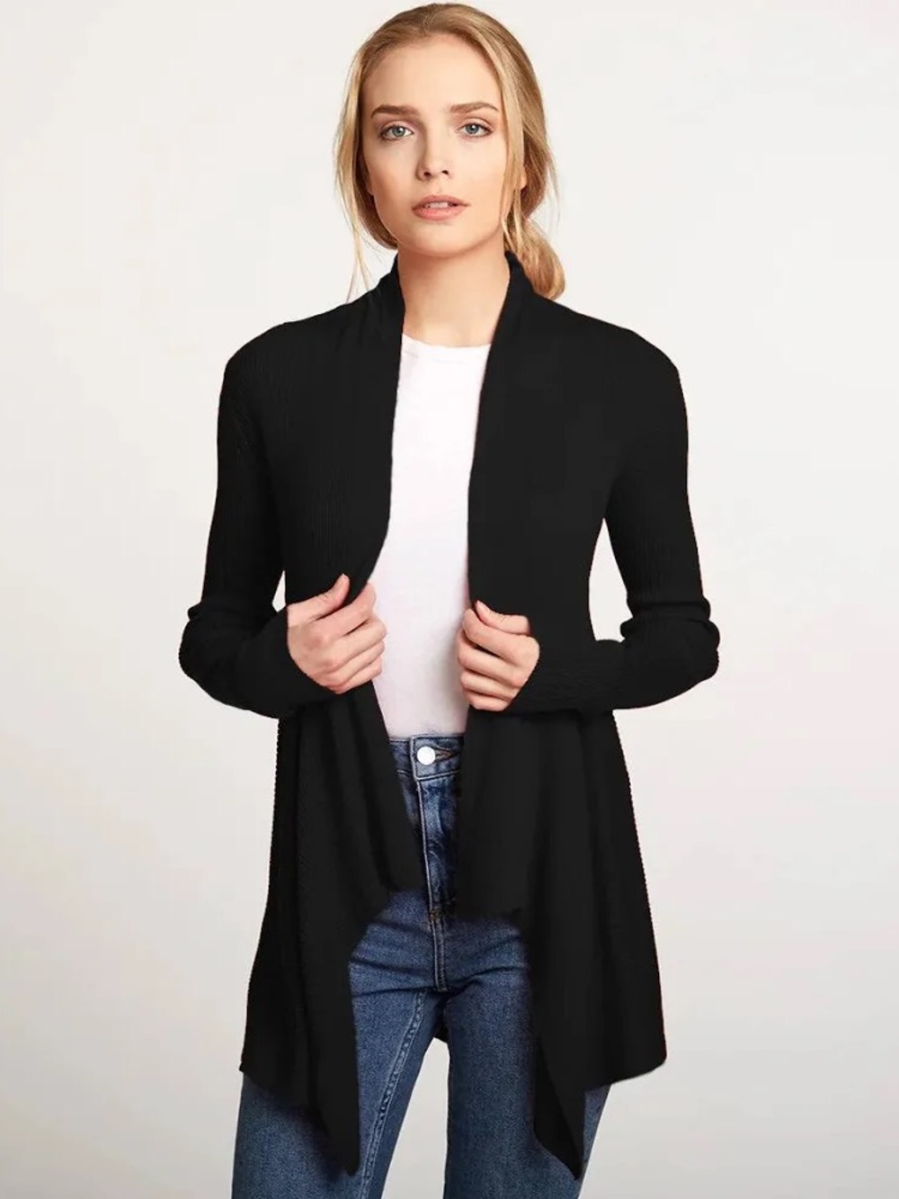 Cotton by autumn rib drape cashmere black sweater S women’s